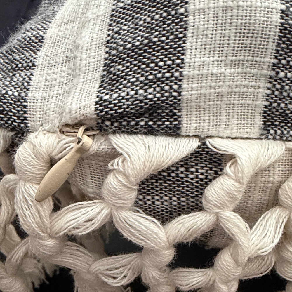 Striped Fringe Throw Pillow Feathers down fill Fringe 100% cotton removable zip - Picture 5 of 5